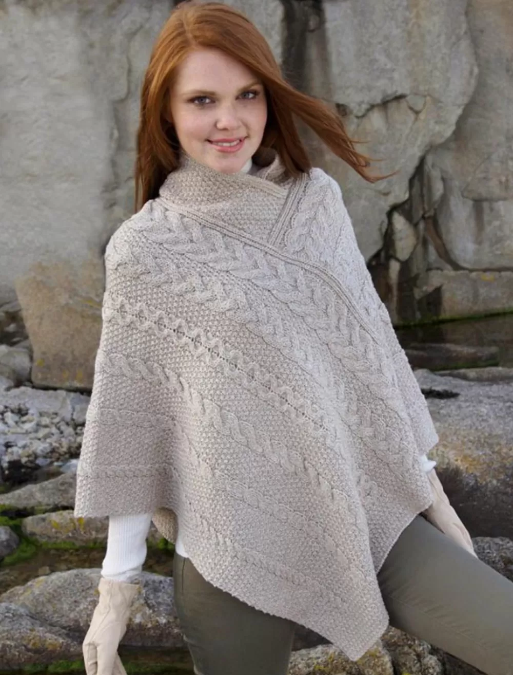 Discount Aran Cable & Moss Poncho Women Ponchos, Capes & Shawls