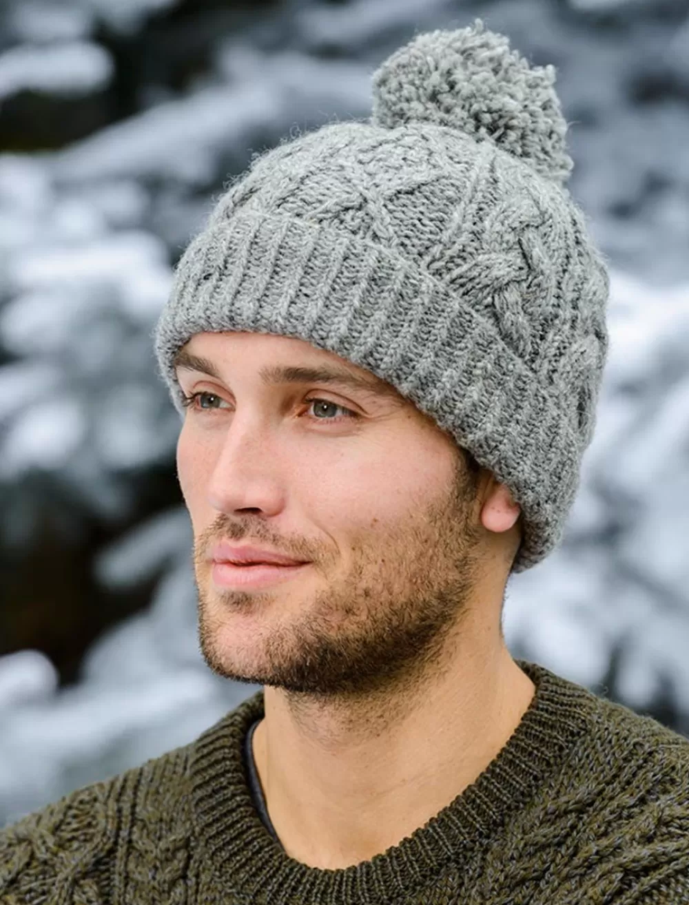 Shop Aran Fleece Lined Rib Cap with Bobble Irish Wool Hats