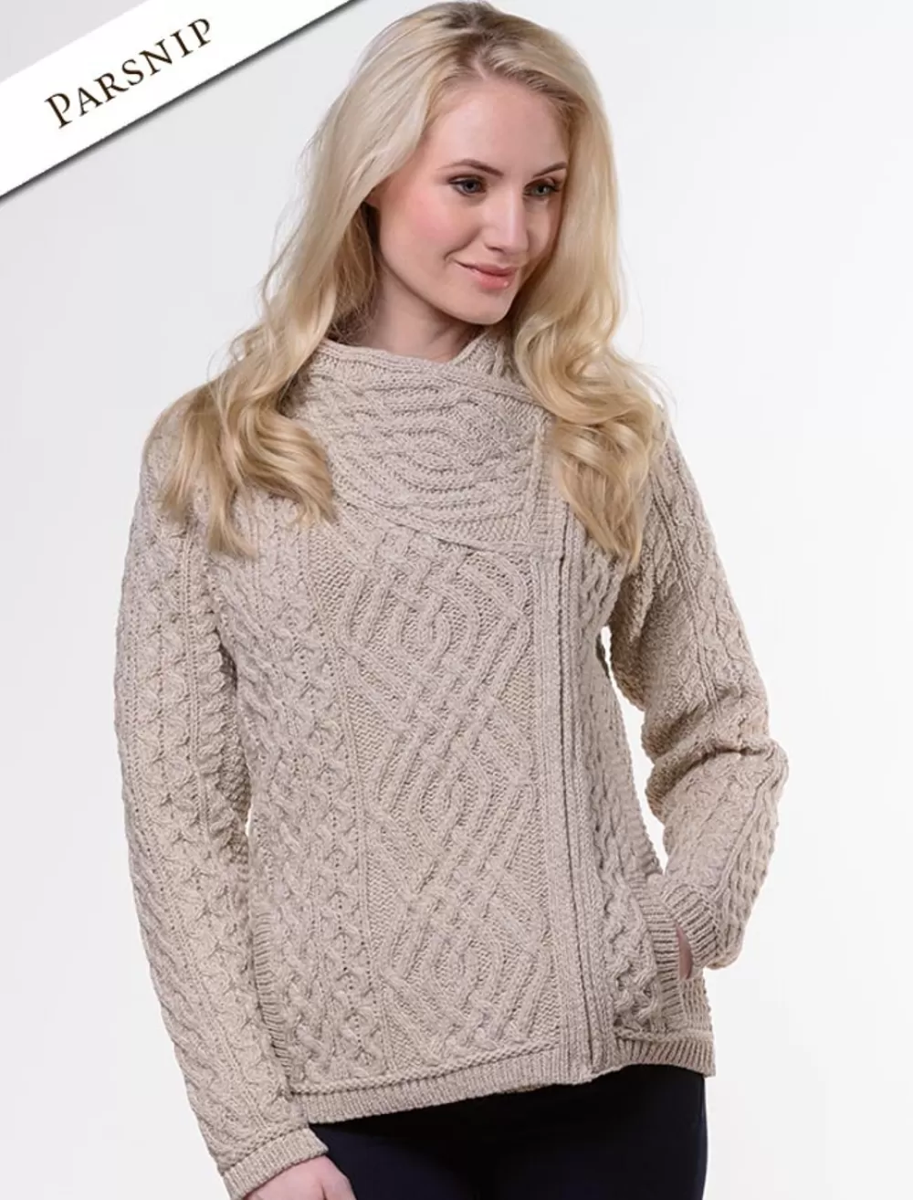 Shop Aran Jacket with Celtic Knot Side Zip Women Cardigans, Jackets & Coatigans