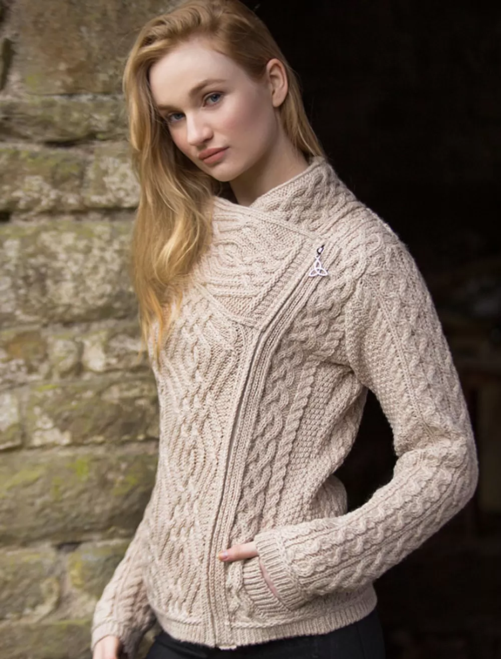 Shop Aran Jacket with Celtic Knot Side Zip Women Cardigans, Jackets & Coatigans