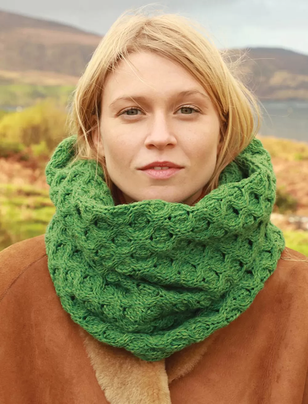 Shop Aran Snood Scarf Women Knitted Wool Scarves