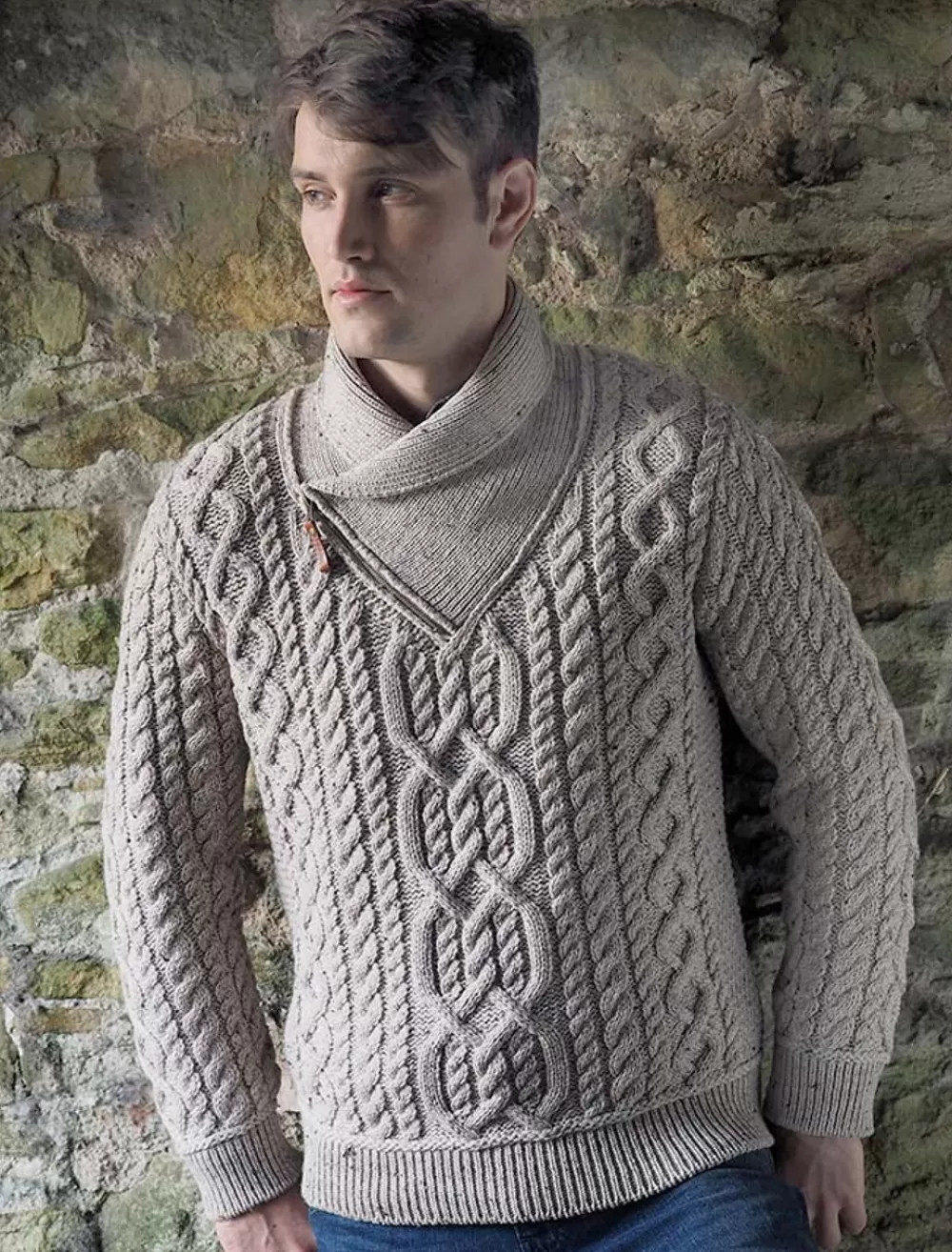 Store Aran Zip Shawl Neck Sweater Sweaters