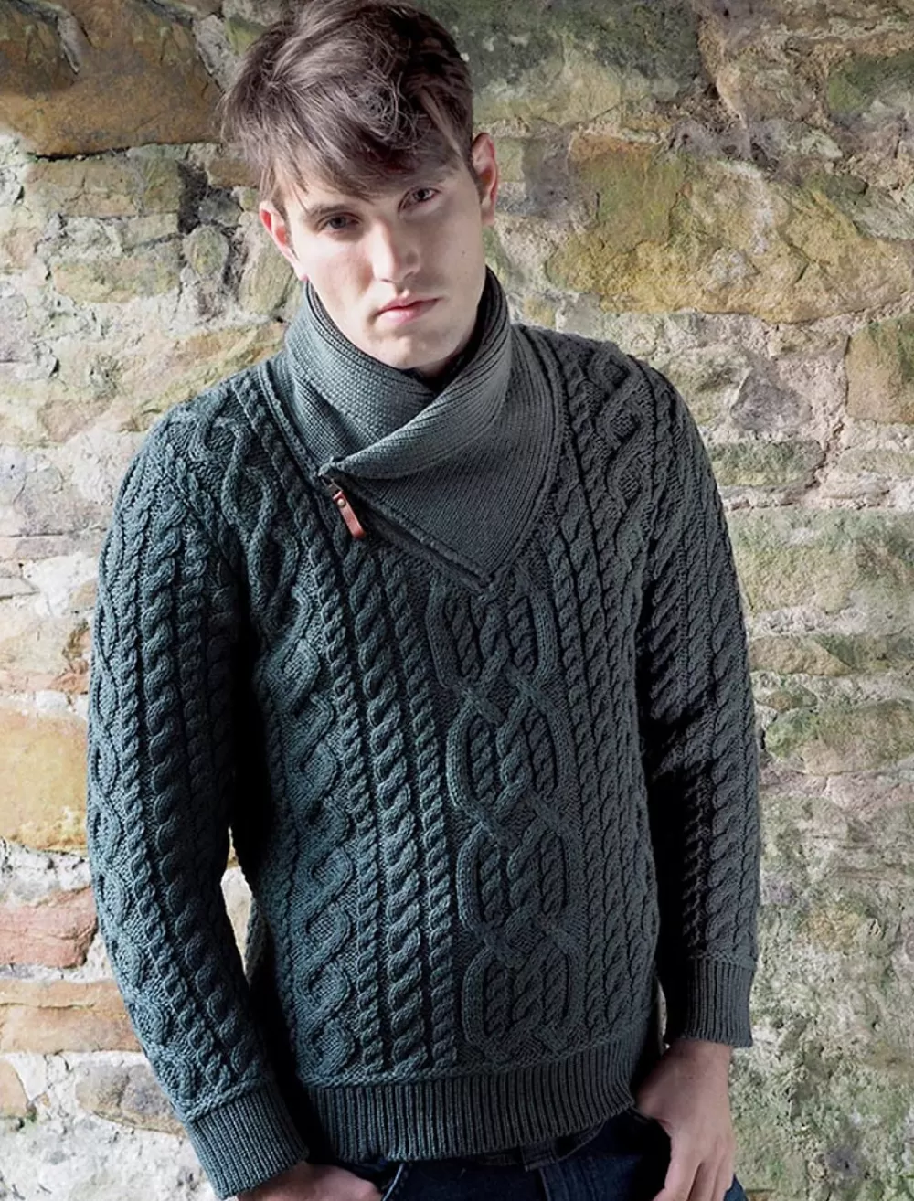 Store Aran Zip Shawl Neck Sweater Sweaters