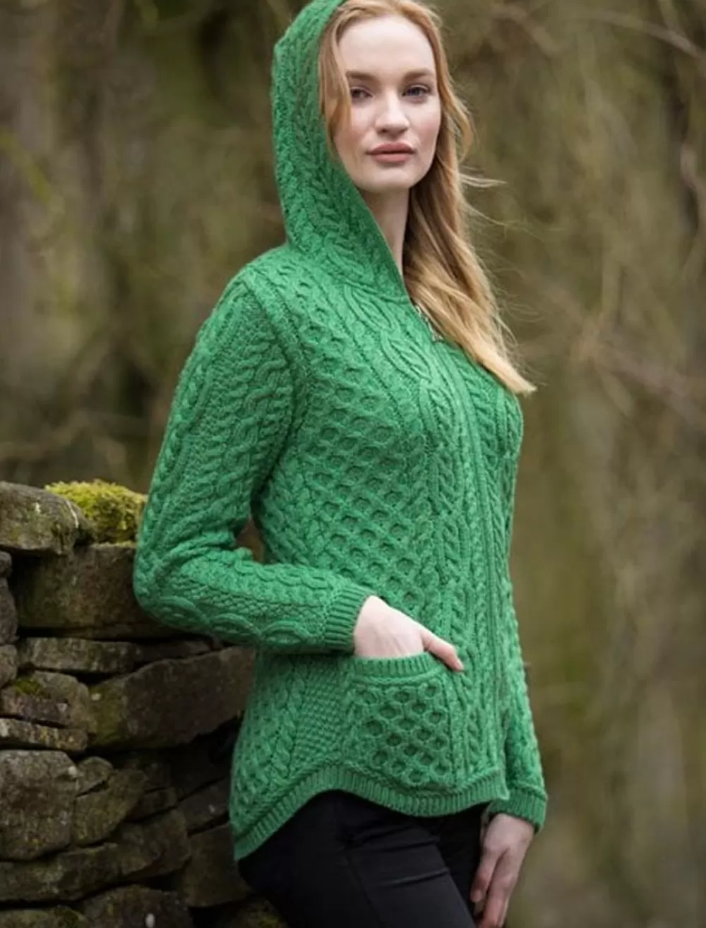 Clearance Cable Knit Hoodie with Celtic Knot Zipper Pull Women Cardigans, Jackets & Coatigans