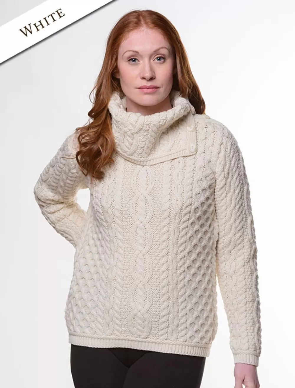 Store Cowl Button Neck Aran Sweater Women Sweaters