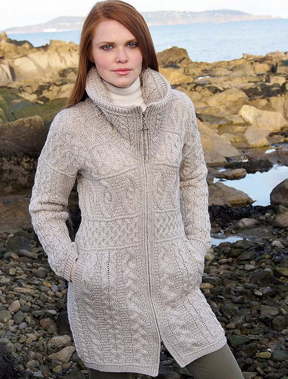 Discount Double Collar Merino Aran Coat Women Cardigans, Jackets & Coatigans