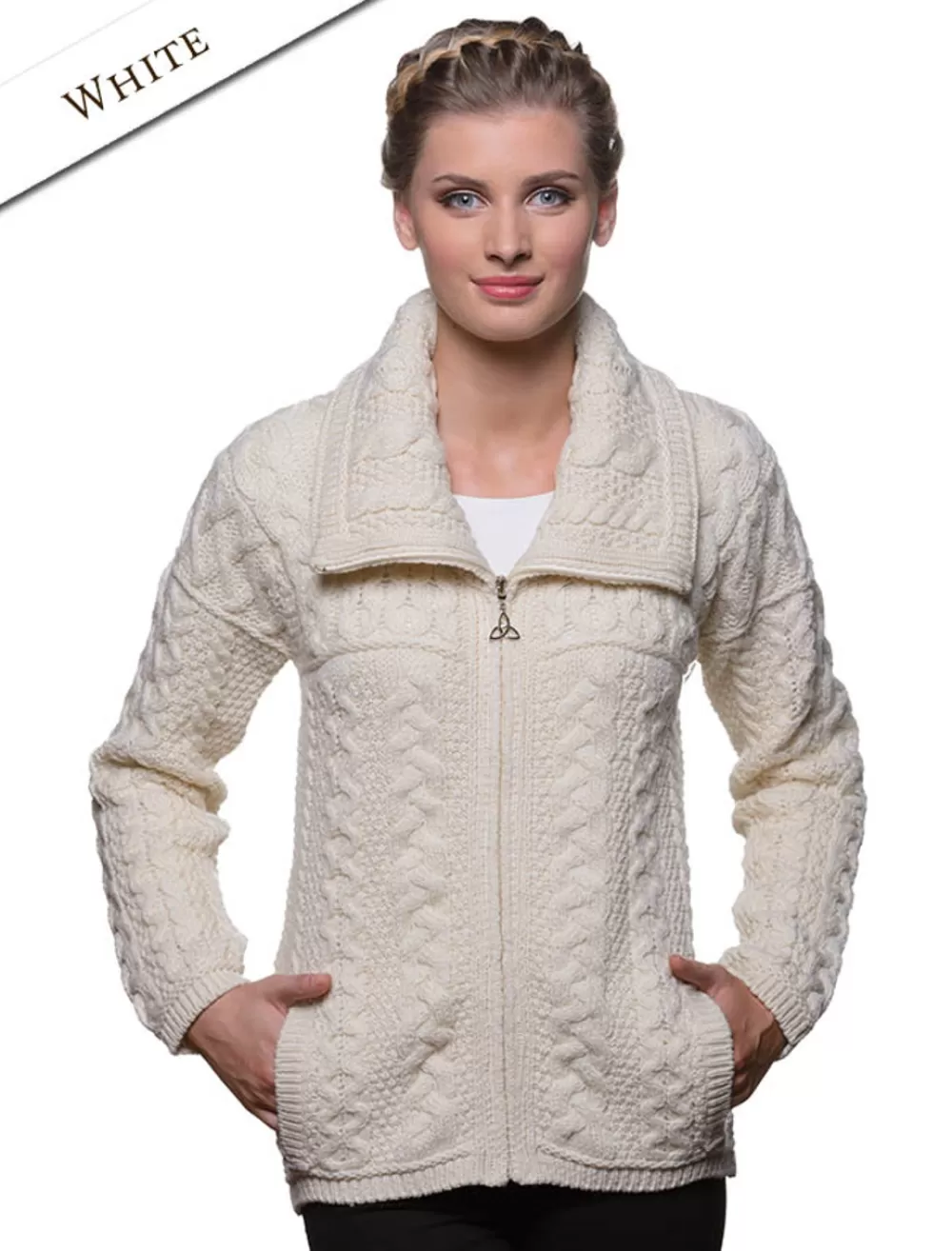 Store Double Collar Zip Merino Aran Cardigan Women Cardigans, Jackets & Coatigans