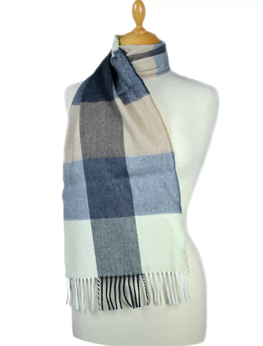 Clearance Fine Merino Check Scarf - Cream Grey Beige Plaid & Tartan Scarves