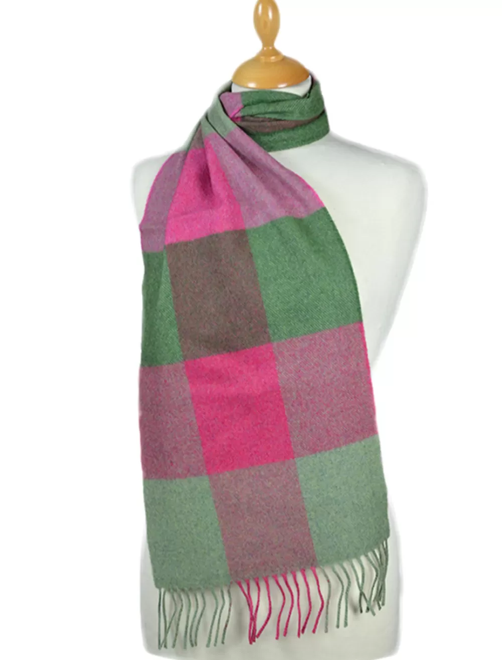 Best Fine Merino Check Scarf - Watermelon Pink Green Women Plaid & Tartan Scarves