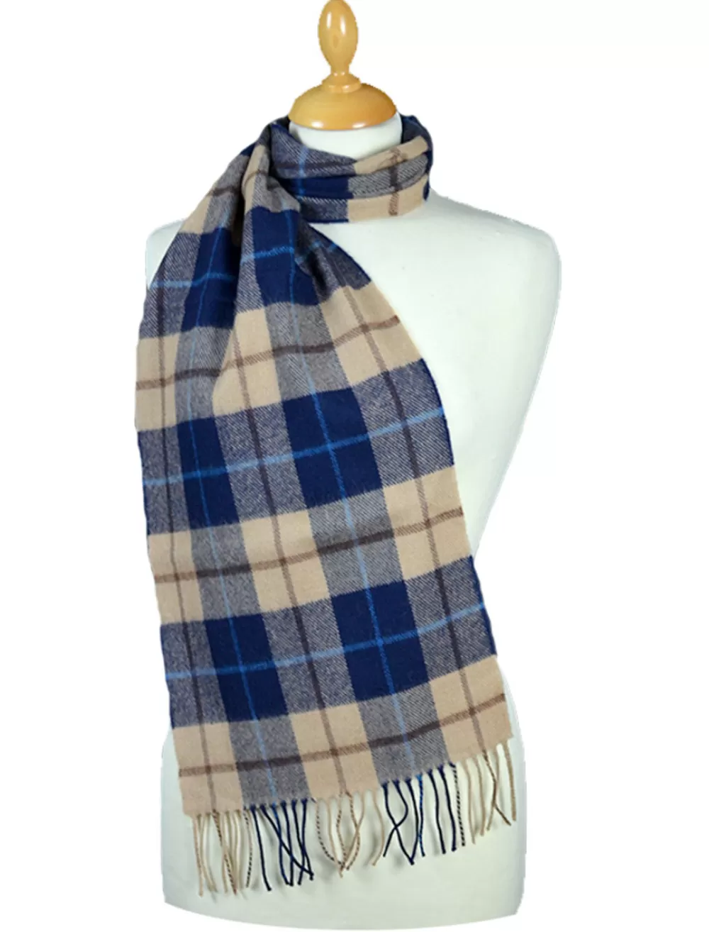 Store Fine Merino Plaid Scarf - Beige Navy Women Plaid & Tartan Scarves | Plaid & Tartan Scarves