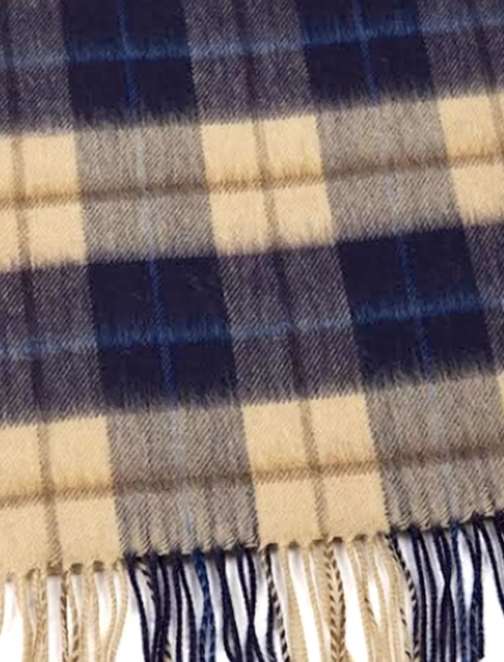 Store Fine Merino Plaid Scarf - Beige Navy Women Plaid & Tartan Scarves | Plaid & Tartan Scarves