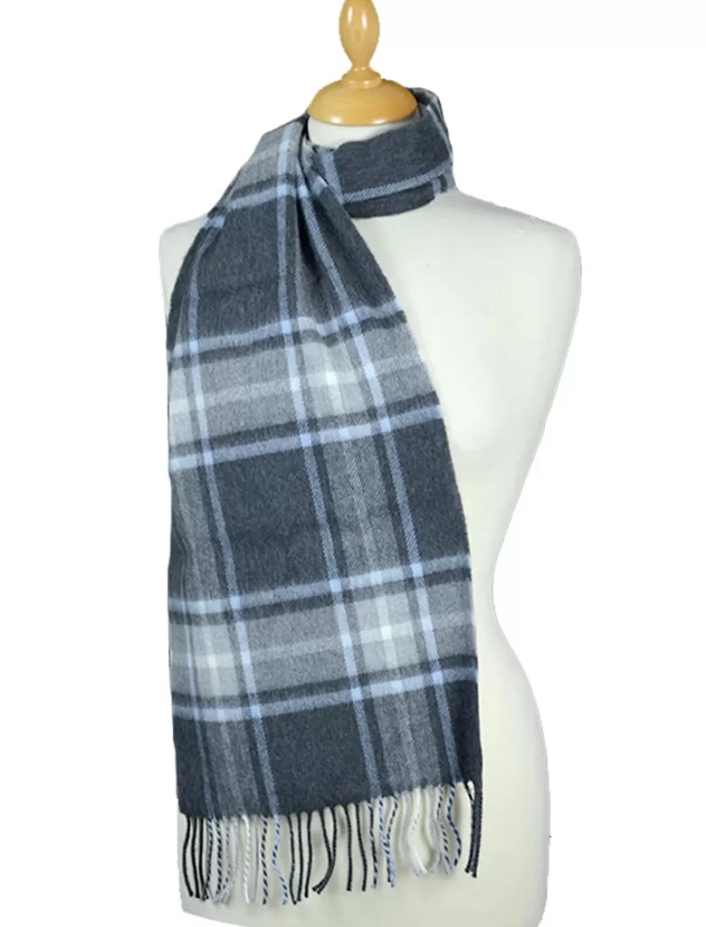 Online Fine Merino Plaid Scarf - Charcoal Light Blue Grey Women Plaid & Tartan Scarves | Plaid & Tartan Scarves