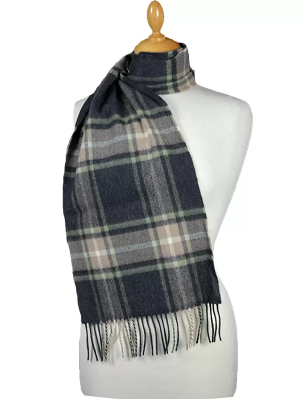 Clearance Fine Merino Plaid Scarf - Charcoal Tan Green Women Plaid & Tartan Scarves | Plaid & Tartan Scarves