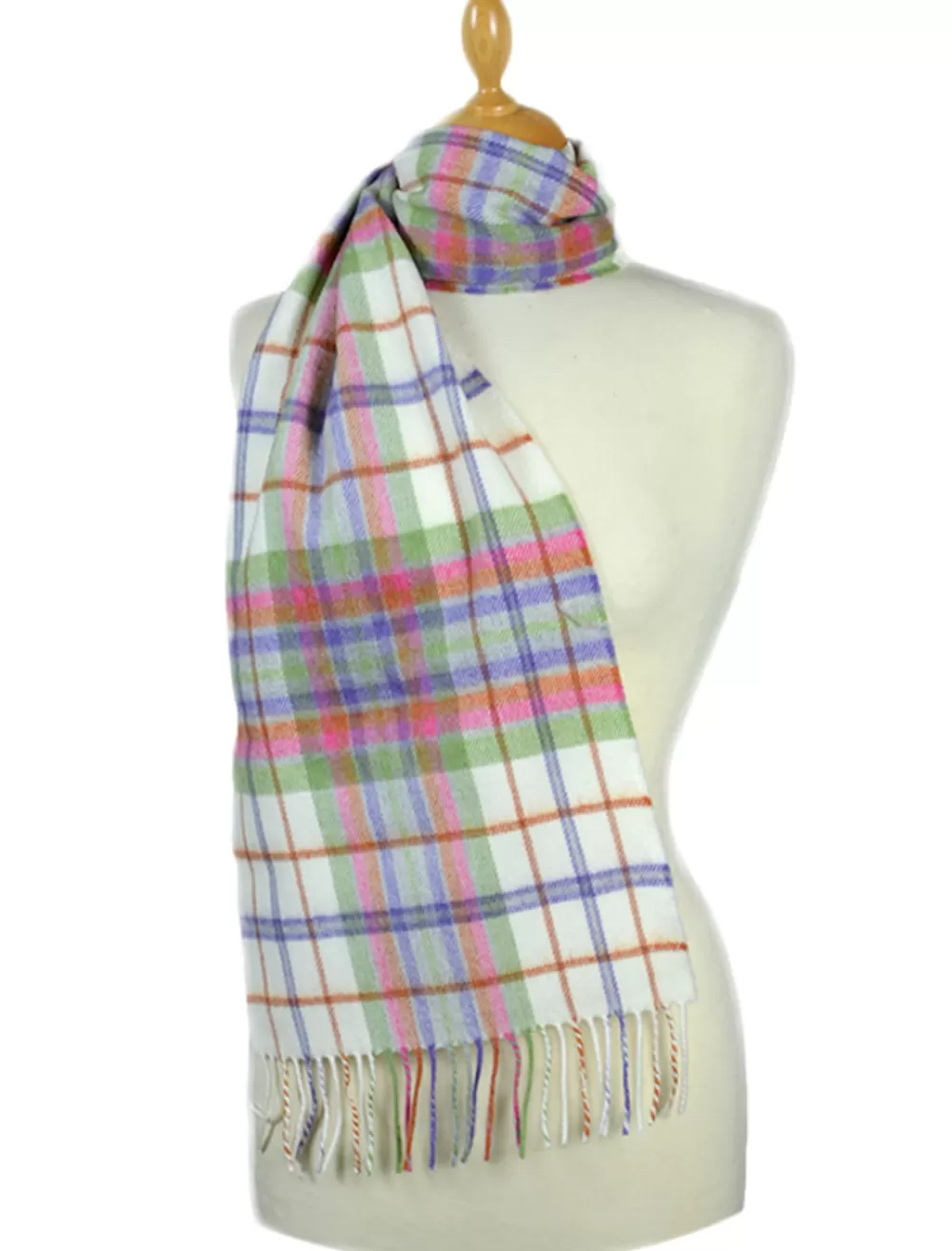 Shop Fine Merino Plaid Scarf - Cream Pastel Women Plaid & Tartan Scarves