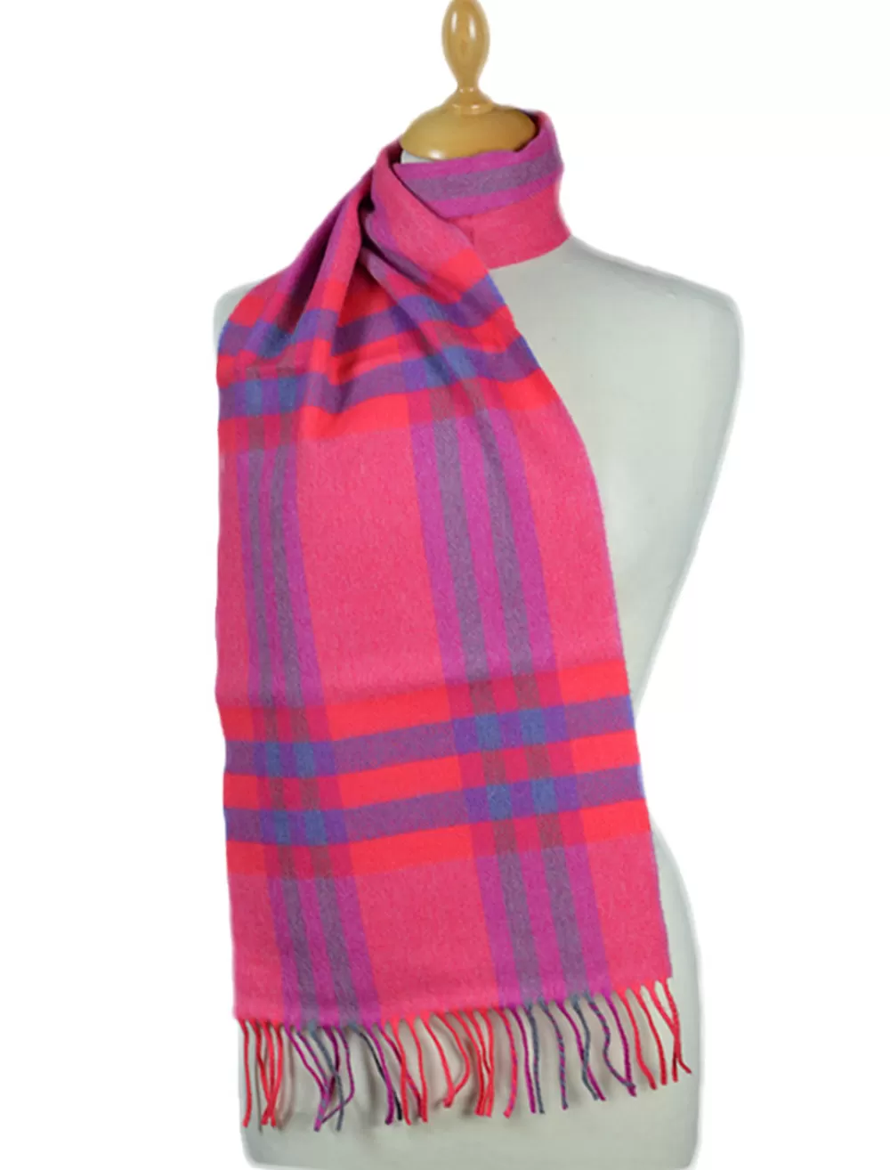 New Fine Merino Plaid Scarf - Fuchsia Pink Women Plaid & Tartan Scarves