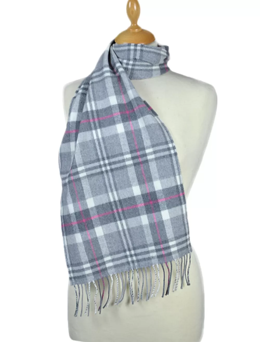 Cheap Fine Merino Plaid Scarf - Grey Pink Women Plaid & Tartan Scarves