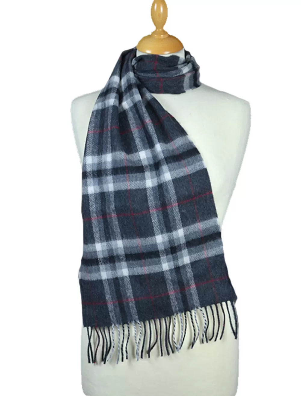 Fashion Fine Merino Plaid Scarf - Grey Red Women Plaid & Tartan Scarves | Plaid & Tartan Scarves