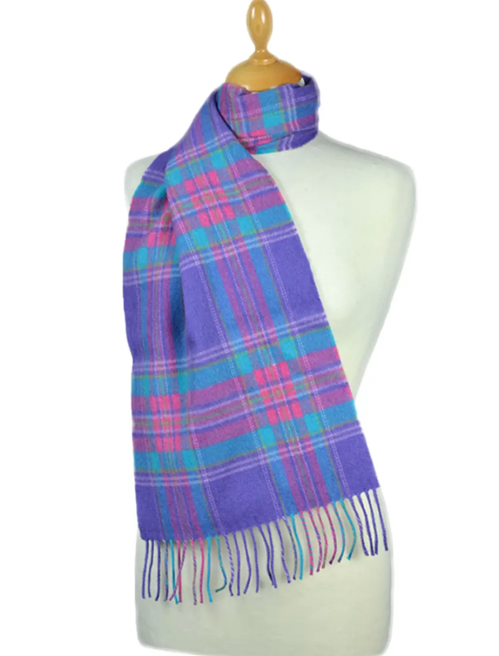 Clearance Fine Merino Plaid Scarf - Purple Blue Pink- DISCONTINUED Women Plaid & Tartan Scarves