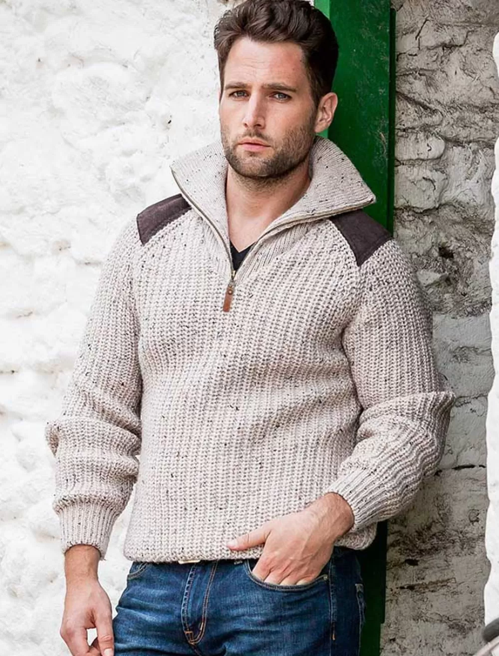 Cheap Fisherman's Half Zip Sweater with Patches Sweaters