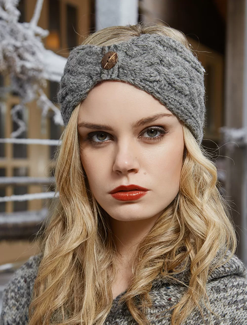 Discount Fleece Lined Aran Cable Headband with Button Women Caps & Hats