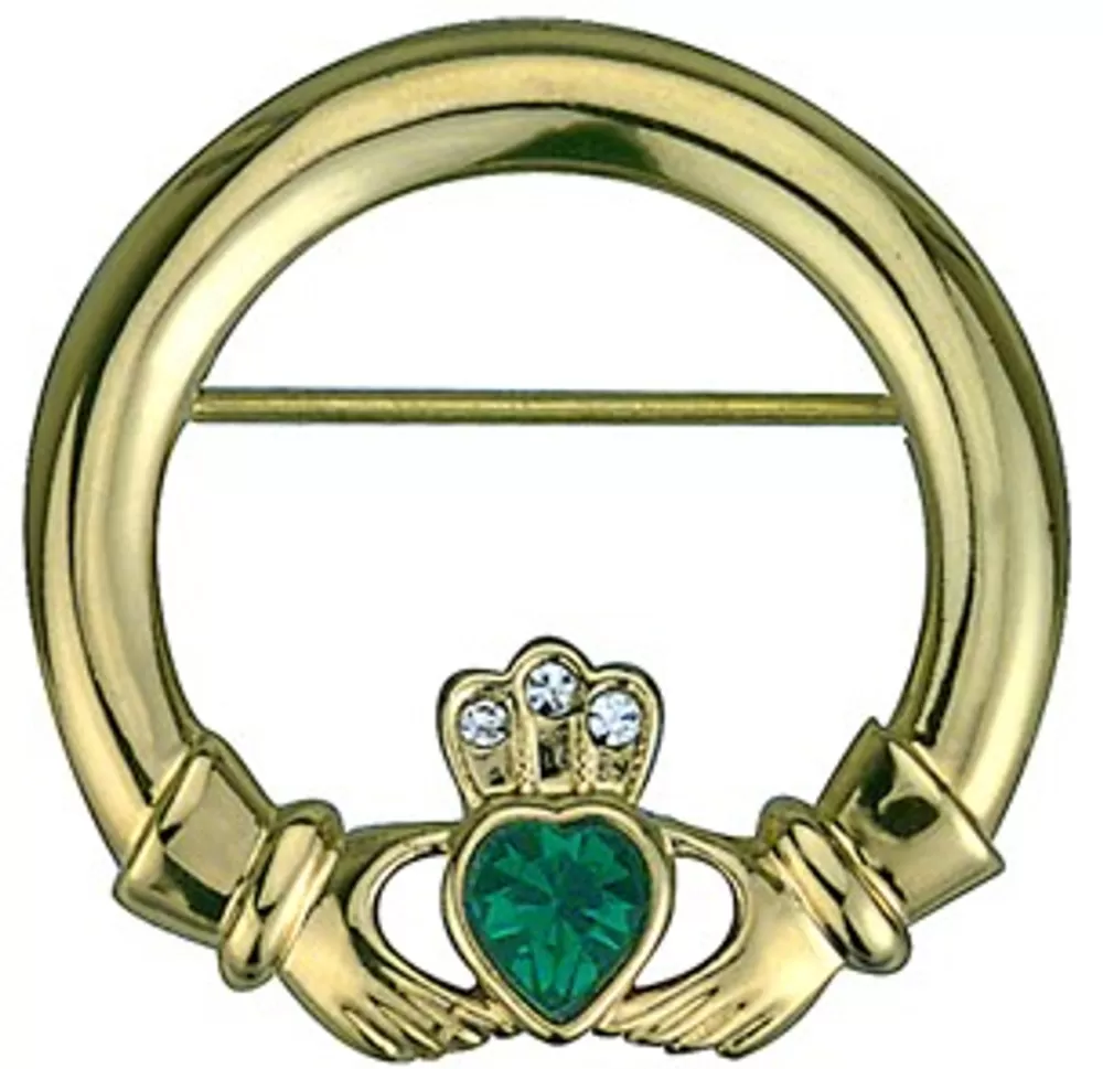 Cheap Gold Plated Claddagh Brooch with Stone Women Jewelry | Jewelry