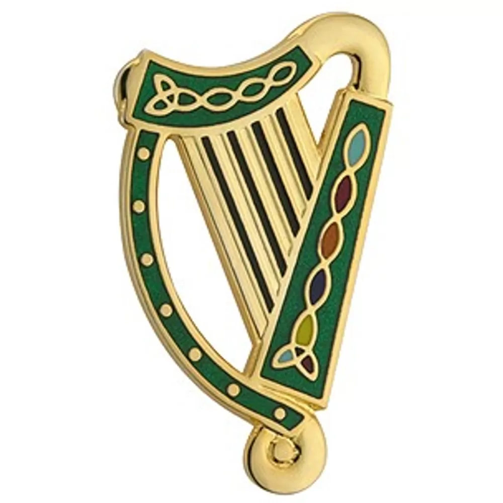 New Gold Plated Harp Brooch - Green Women Jewelry | Jewelry