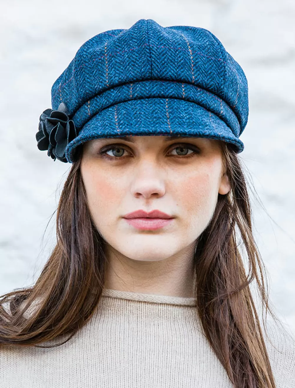 Clearance Ladies Tweed Newsboy Hat - Denim Women Caps & Hats