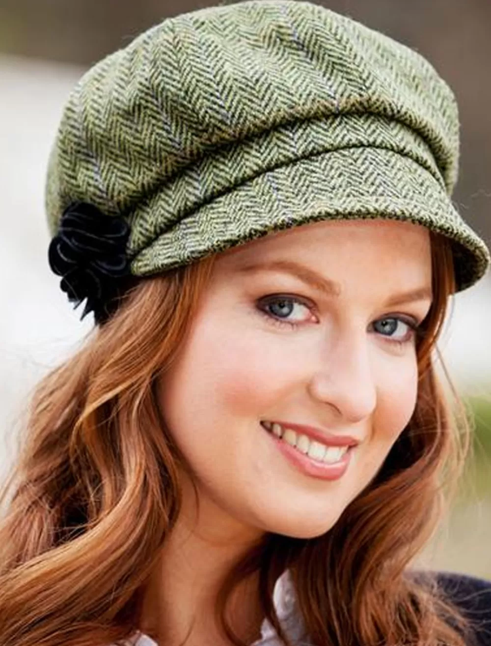 Best Ladies Tweed Newsboy Hat - Light Green Plaid Women Caps & Hats