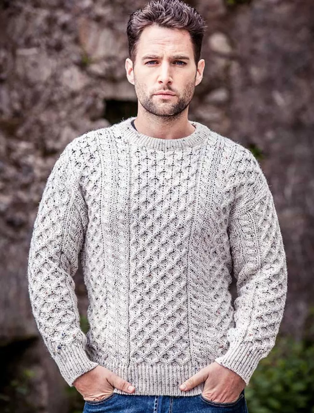 Hot Mens Heavyweight Traditional Aran Wool Sweater Sweaters