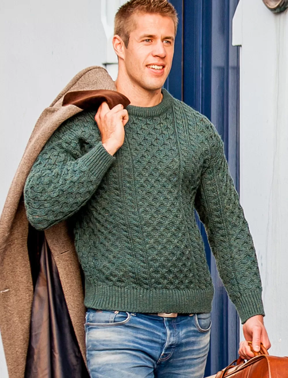 Hot Mens Heavyweight Traditional Aran Wool Sweater Sweaters