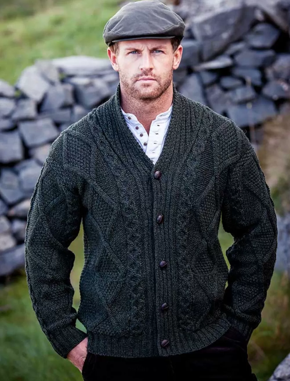 Flash Sale Men's Shawl Neck Diamond Cardigan Cardigans, Jackets & Coats