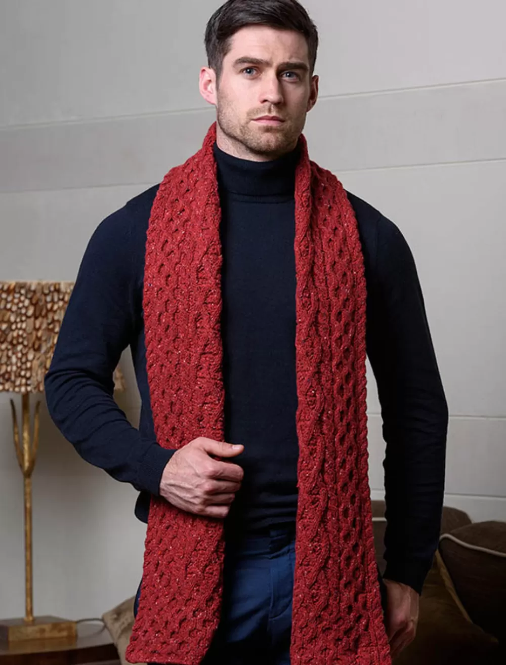 Shop Men's Wool Cashmere Aran Honeycomb Scarf Knitted Wool Scarves