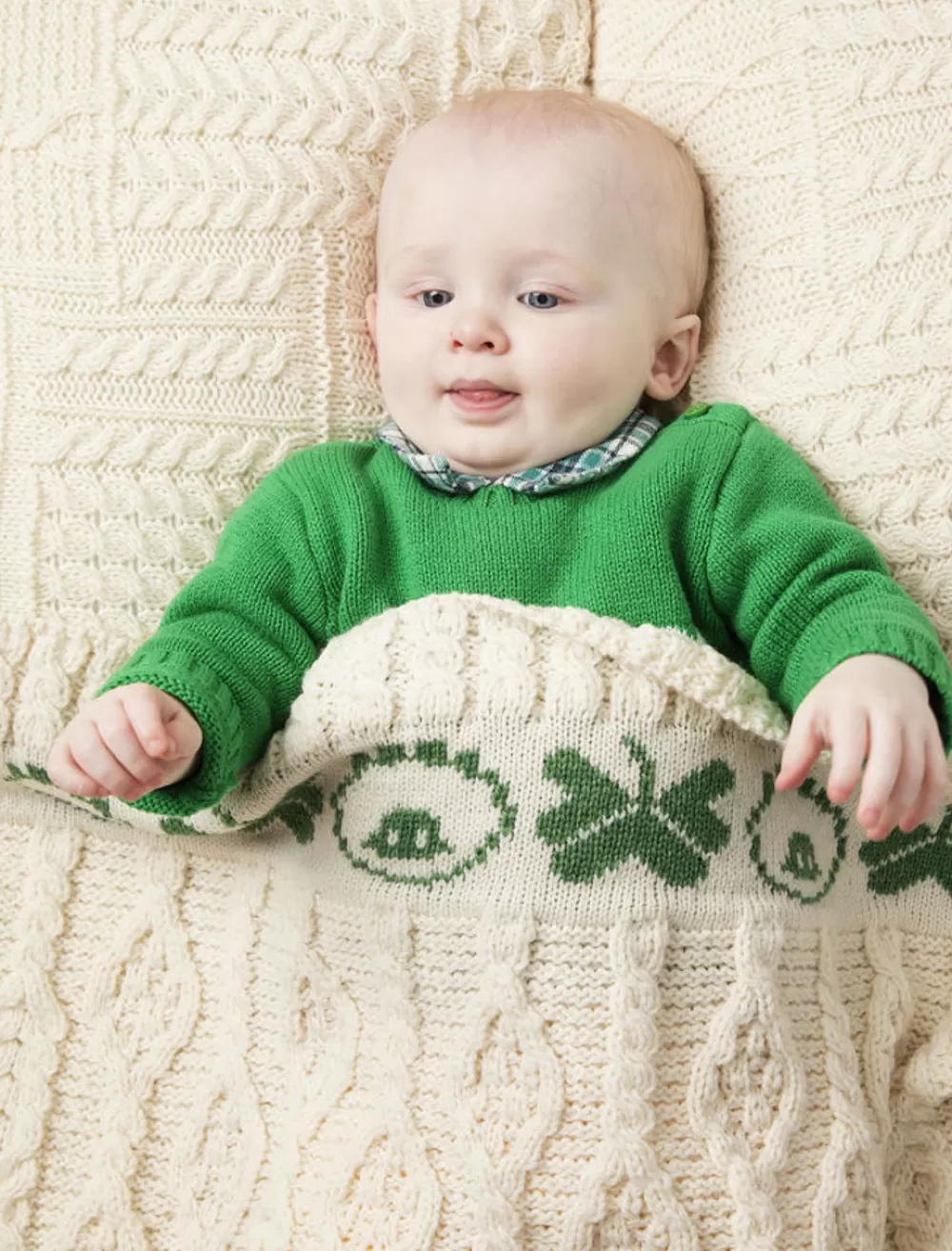 Best Sale Merino Sheep & Shamrock Baby Throw Kids Knitted Wool Throws | Baby Blankets & Throws