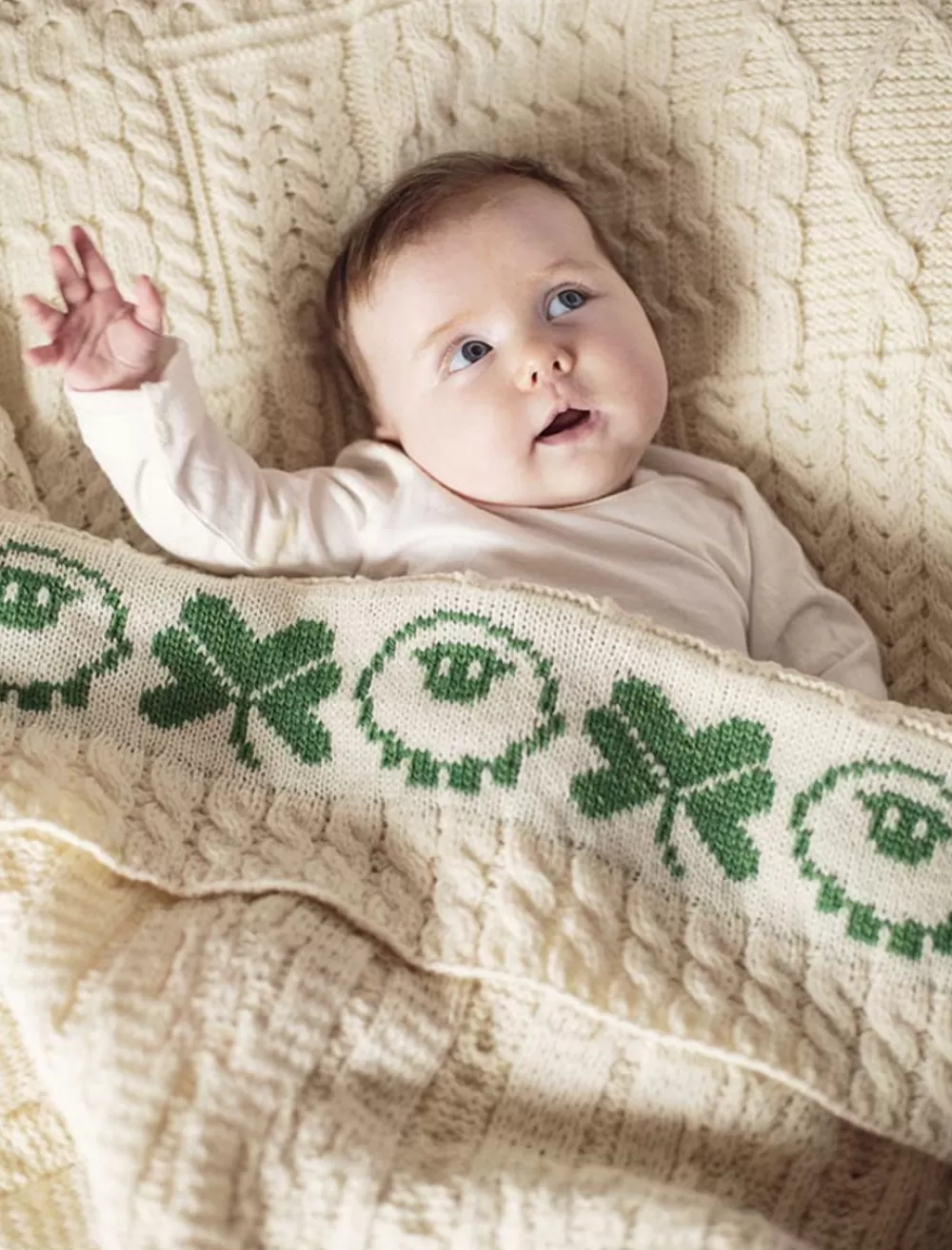 Best Sale Merino Sheep & Shamrock Baby Throw Kids Knitted Wool Throws | Baby Blankets & Throws