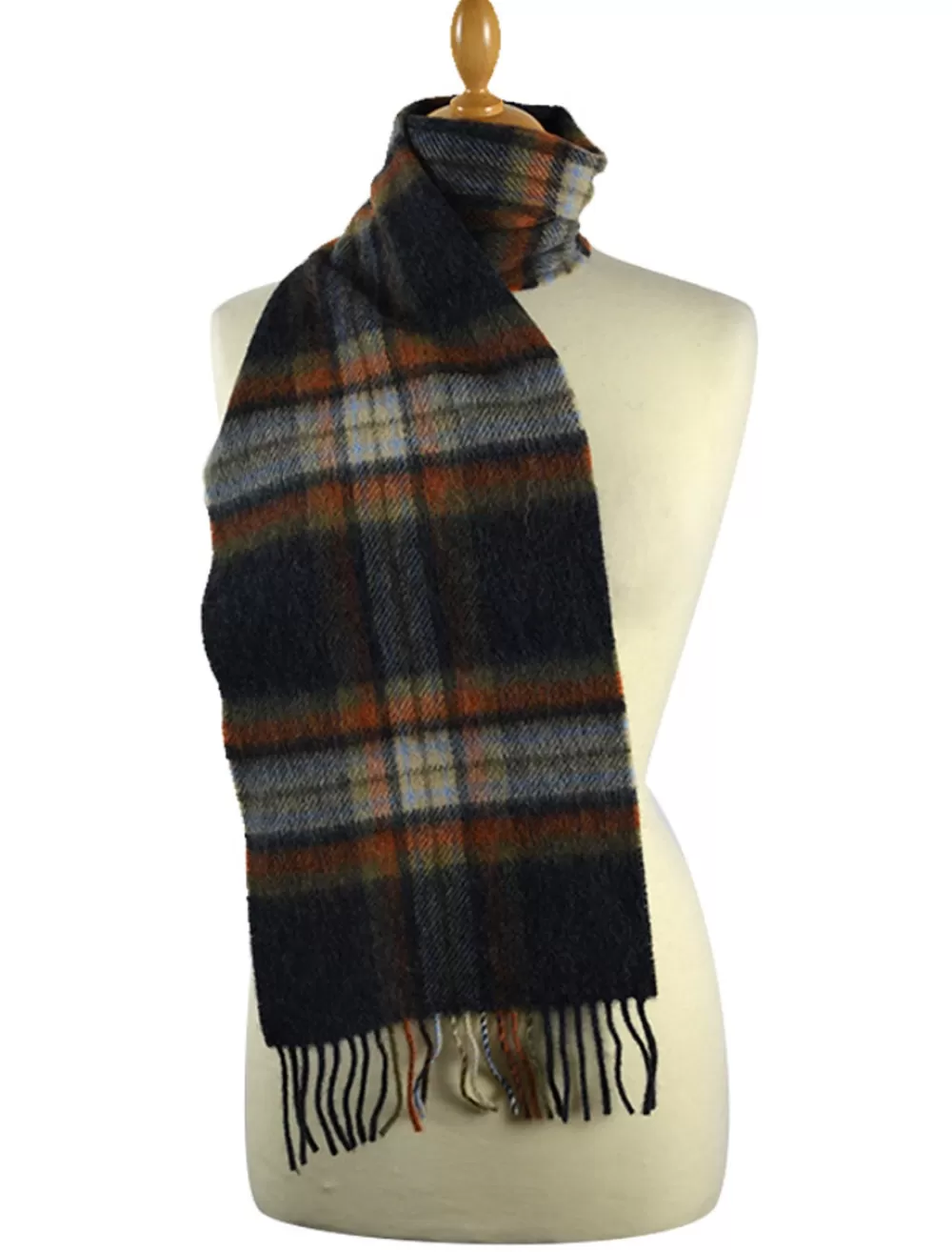 Hot Narrow Lambswool Checked Scarf - Grey Rust Women Plaid & Tartan Scarves | Plaid & Tartan Scarves