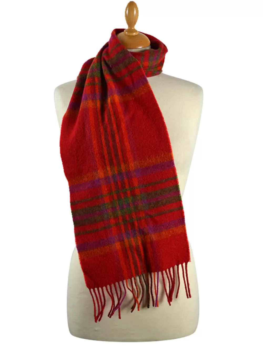 New Narrow Lambswool Checked Scarf - Red Pink Plaid Women Plaid & Tartan Scarves | Lambswool Scarves