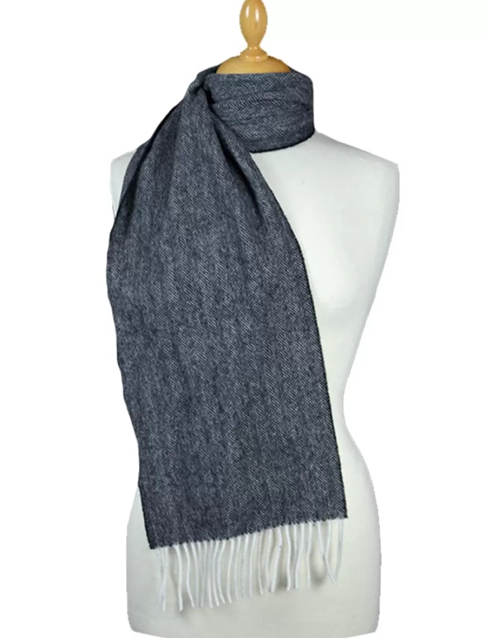 Fashion Narrow Lambswool Scarf - Grey Herringbone Women Lambswool Scarves | Lambswool Scarves