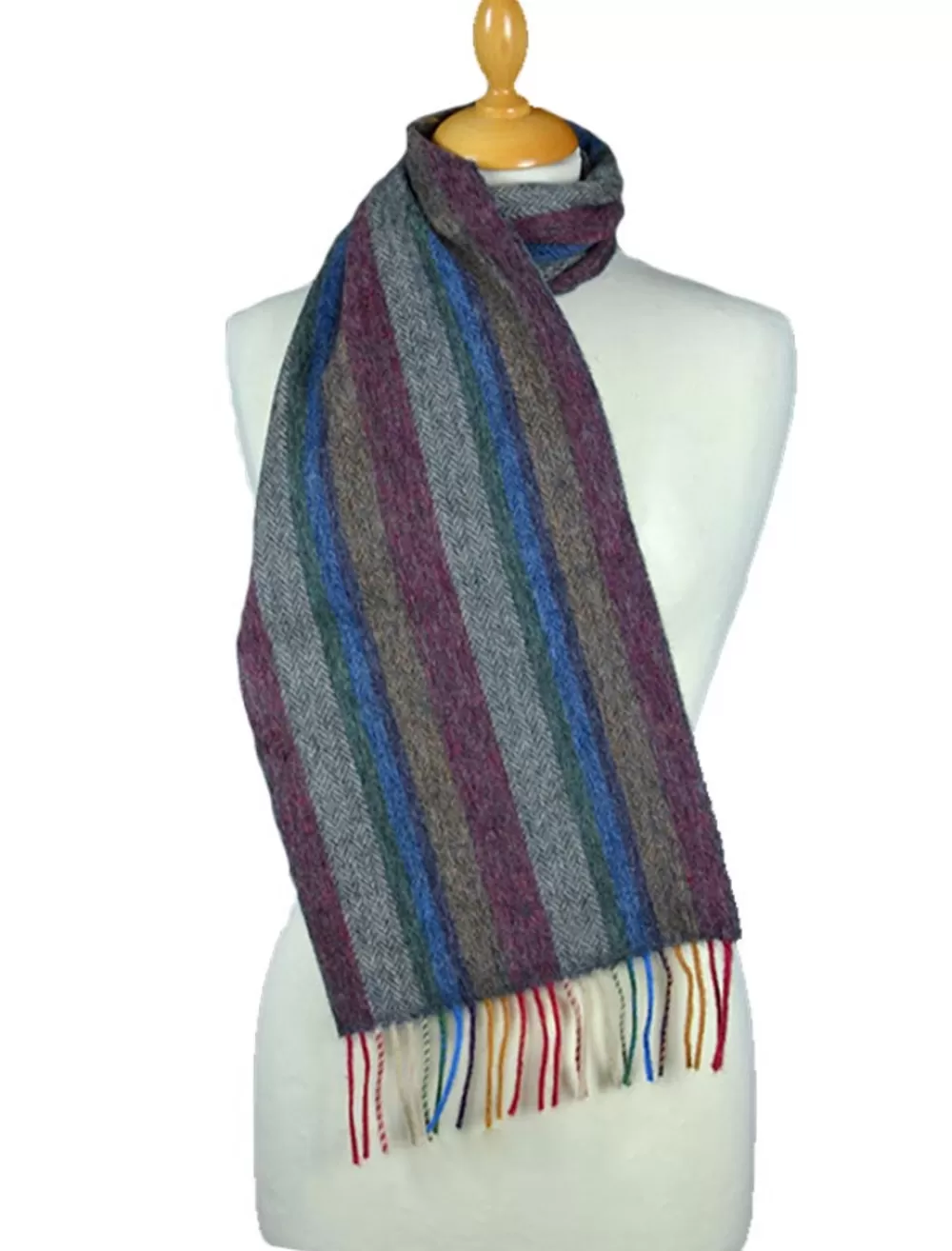 Best Narrow Lambswool Striped Scarf - Multi-Colour Herringbone Women Striped Scarves | Herringbone Scarves