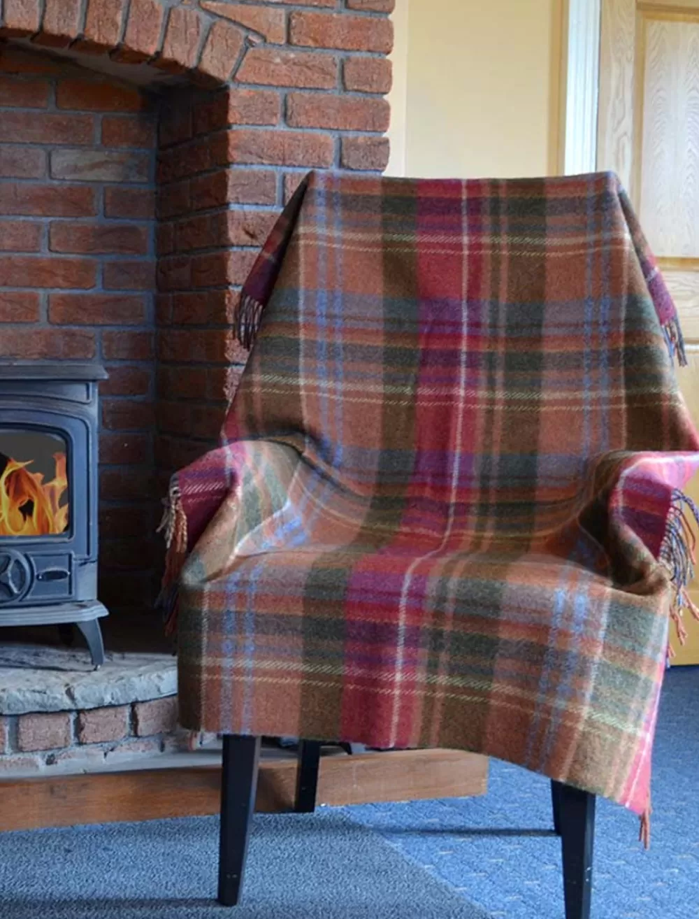 Cheap Plaid Wool Throw - Rust Cranberry Olive Plaid & Tartan Throws