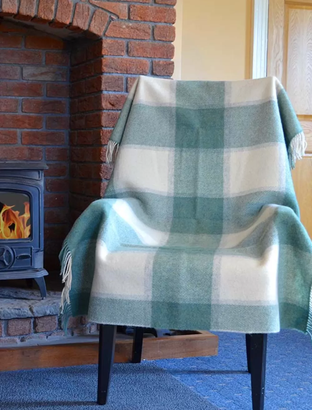 Online Plaid Wool Throw - Sage Beige Plaid & Tartan Throws