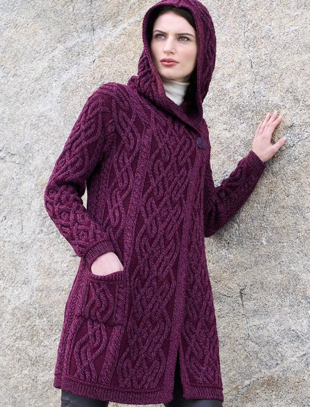 Sale Plaited One Button Coat with Hood Women Cardigans, Jackets & Coatigans