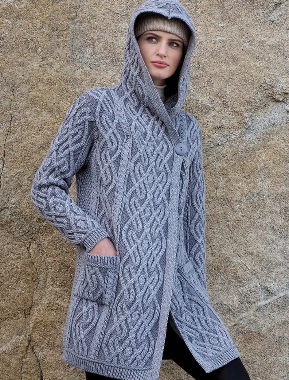 Sale Plaited One Button Coat with Hood Women Cardigans, Jackets & Coatigans