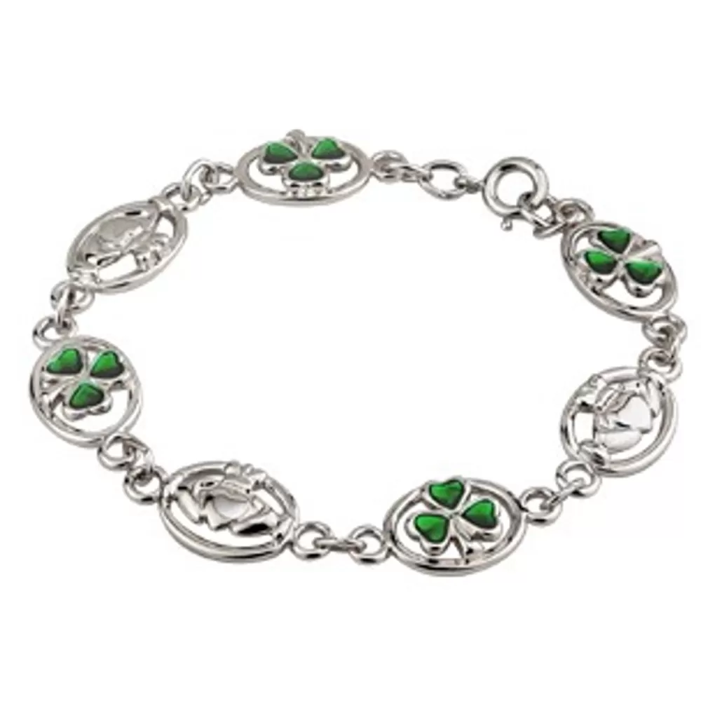 Sale Rhodium Plated Claddagh & Shamrock Bracelet Women Jewelry | Jewelry