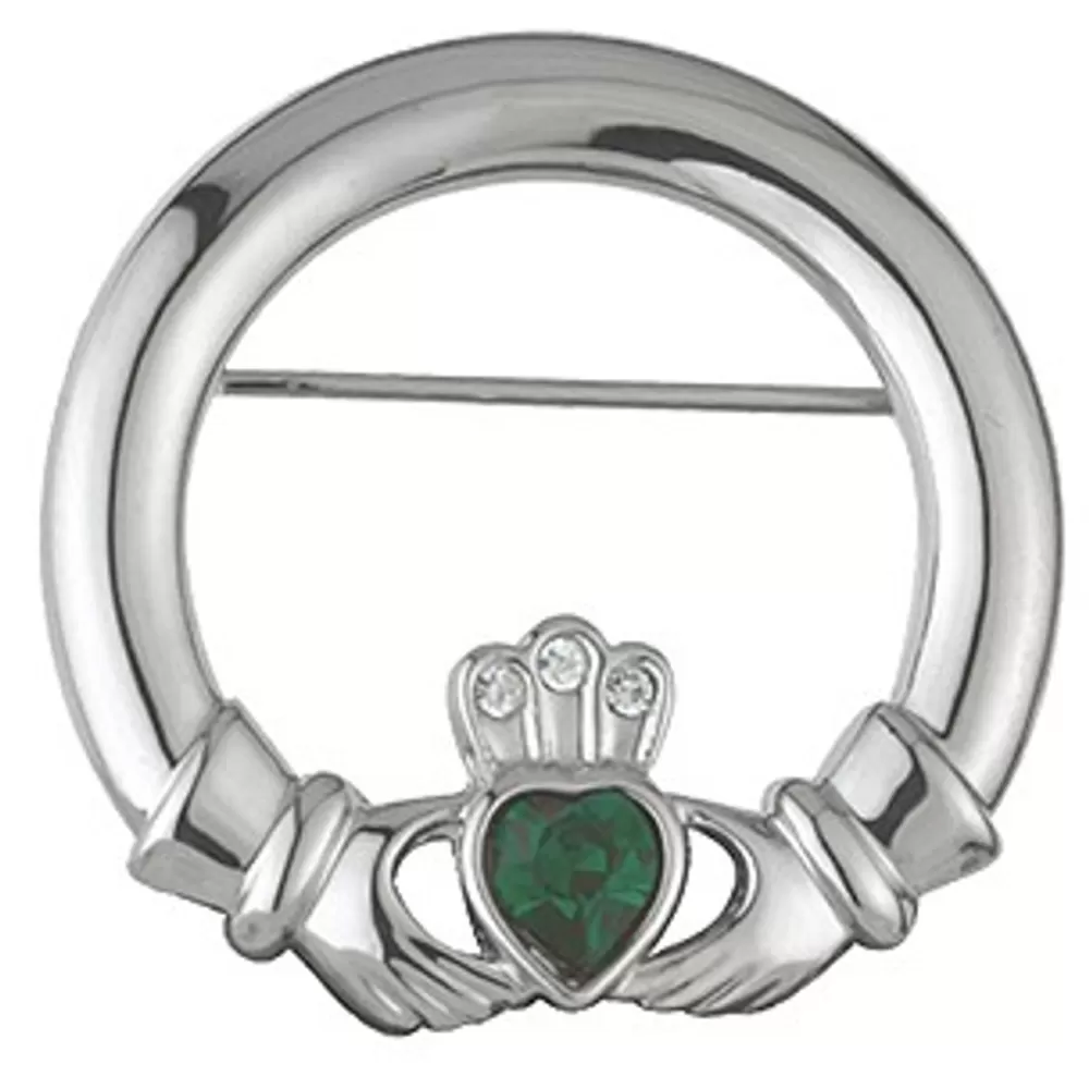 New Rhodium Plated Claddagh Brooch with Crystal Women Jewelry | Jewelry