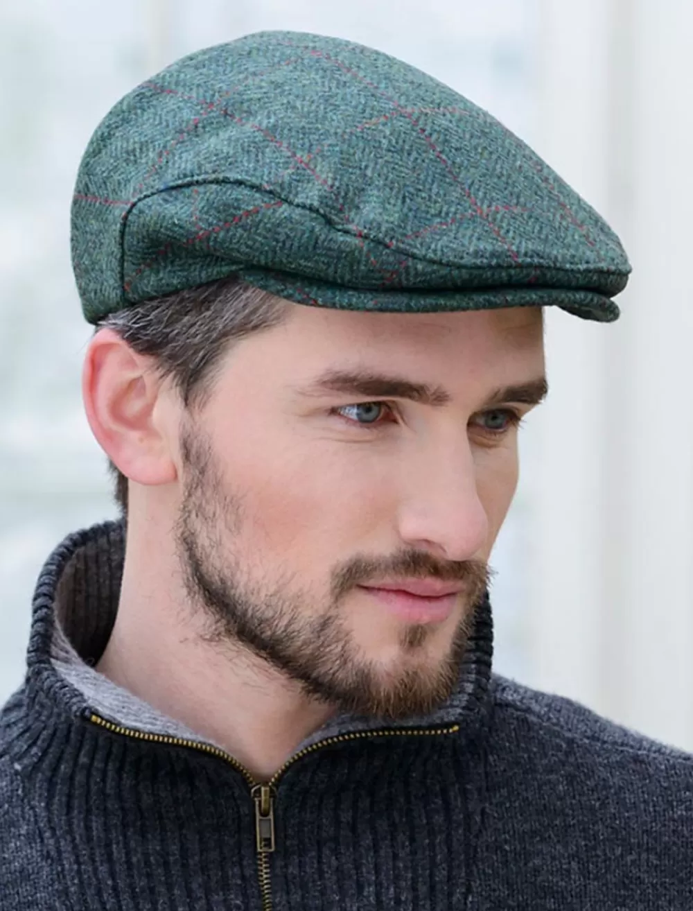 Fashion Trinity Tweed Flat Cap - Green Plaid Irish Flat Caps