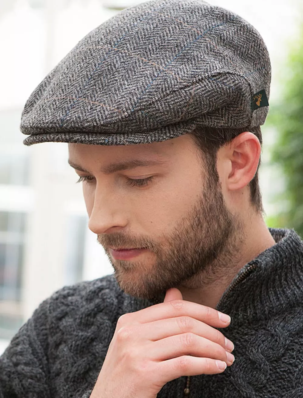 Cheap Trinity Tweed Flat Cap - Grey with Tan Irish Flat Caps