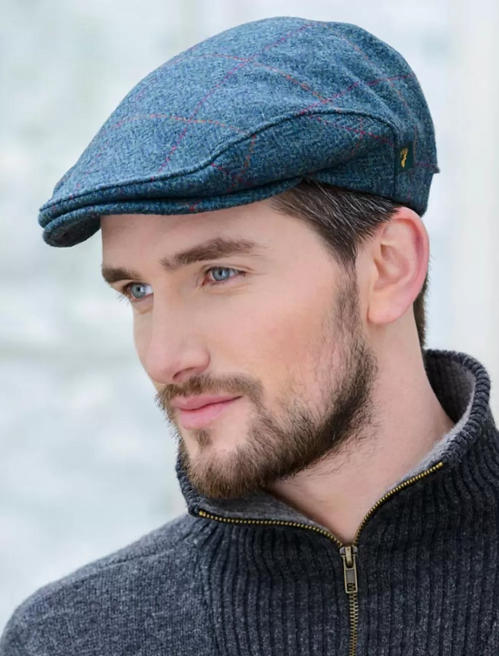 Best Sale Trinity Tweed Flat Cap - Turquoise Plaid - DISCONTINUED Irish Flat Caps