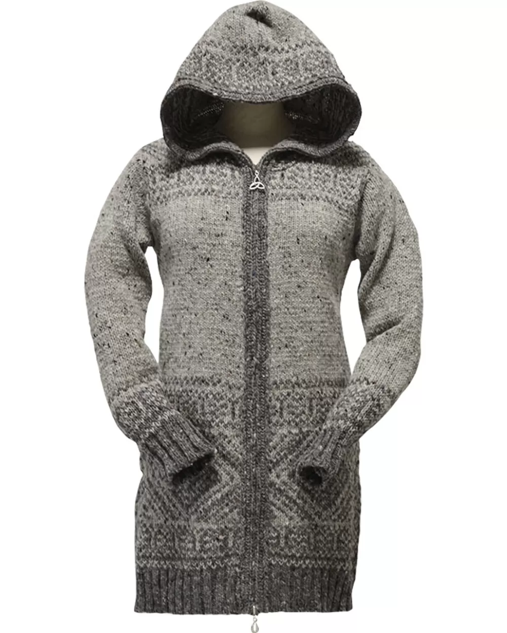 Flash Sale Women's Fair Isle Long Hooded Coatigan with Celtic Knot Zipper Pull Women Cardigans, Jackets & Coatigans