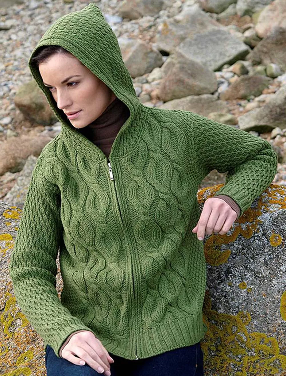 Best Sale Women's Merino Wool Cable Knit Hoodie Women Cardigans, Jackets & Coatigans