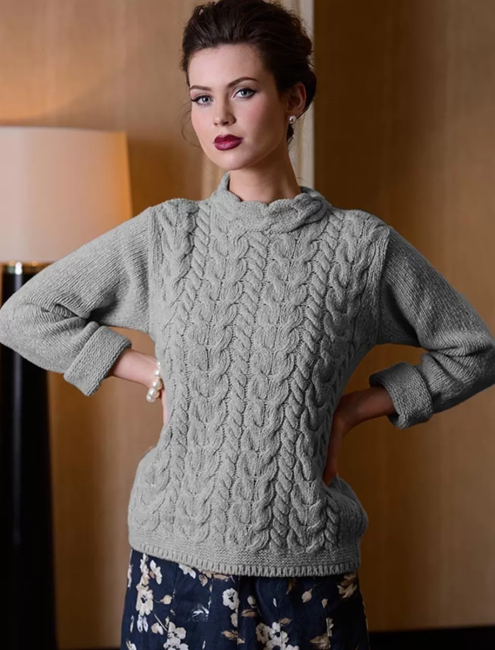 Sale Wool Cashmere Aran Horseshoe Cable Sweater Women Sweaters